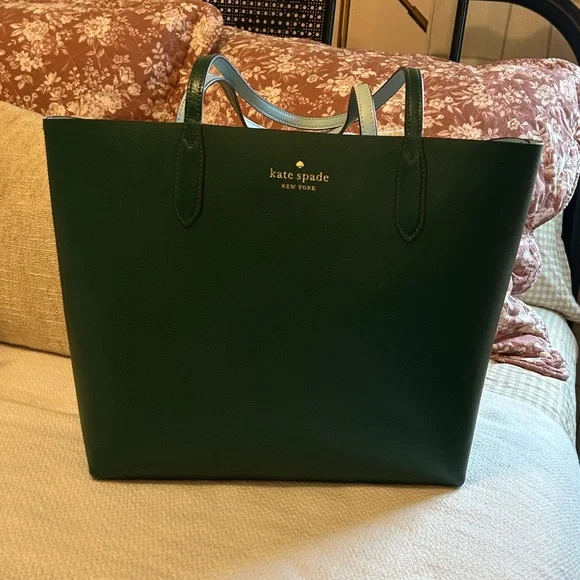 Kate Spade Reversible Dark Green/Light BlueTote Bag - Picture 1 of 5